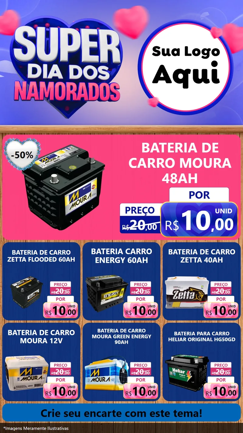 Modelo de Rede Social para Stories com o tema Super Dia dos Namorados para Baterias Elétricas