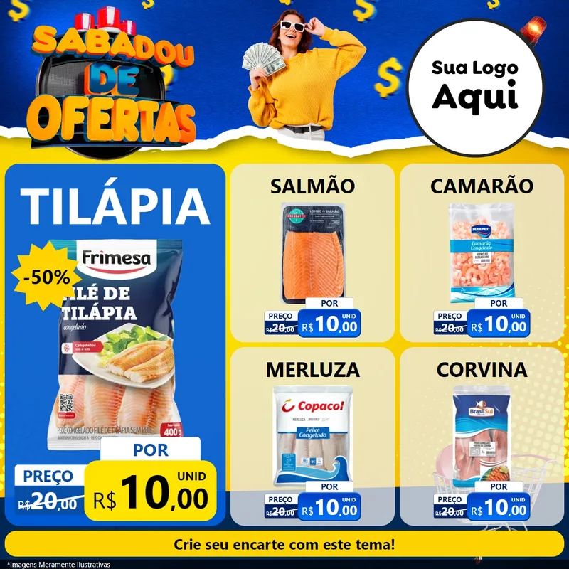 Modelo de Rede Social para Feed Facebook com o tema Sabadou de Ofertas para Peixaria