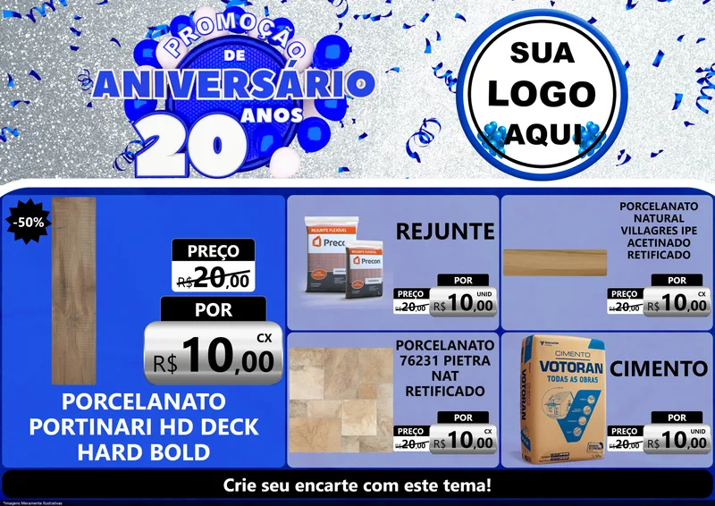 Modelo de Encarte para Encarte A4 Horizontal com o tema Promoção de Aniversário - 20 Anos para Pisos e revestimentos