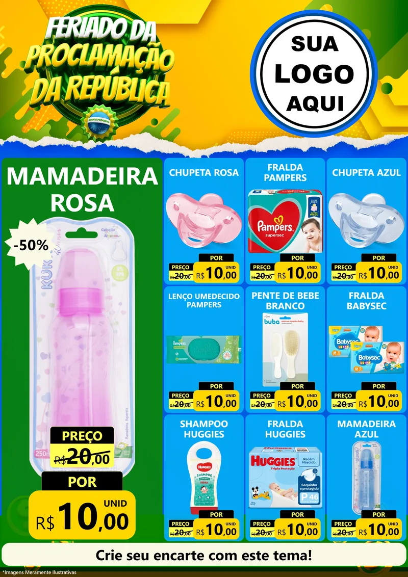 Modelo de Encarte para Encarte A4 Vertical com o tema Feriado da Proclamação da República para Bebês