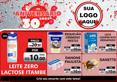 Modelo de Encarte para Encarte A4 Horizontal com o tema Promoção de Aniversário - 30 Anos para Frios e Laticínios