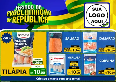 Modelo de Encarte para Encarte A4 Horizontal com o tema Feriado da Proclamação da República para Peixaria