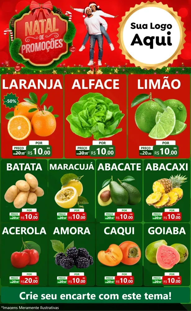 Modelo de Encarte para Encarte Grande com o tema Natal de Promoções para Hortifrúti