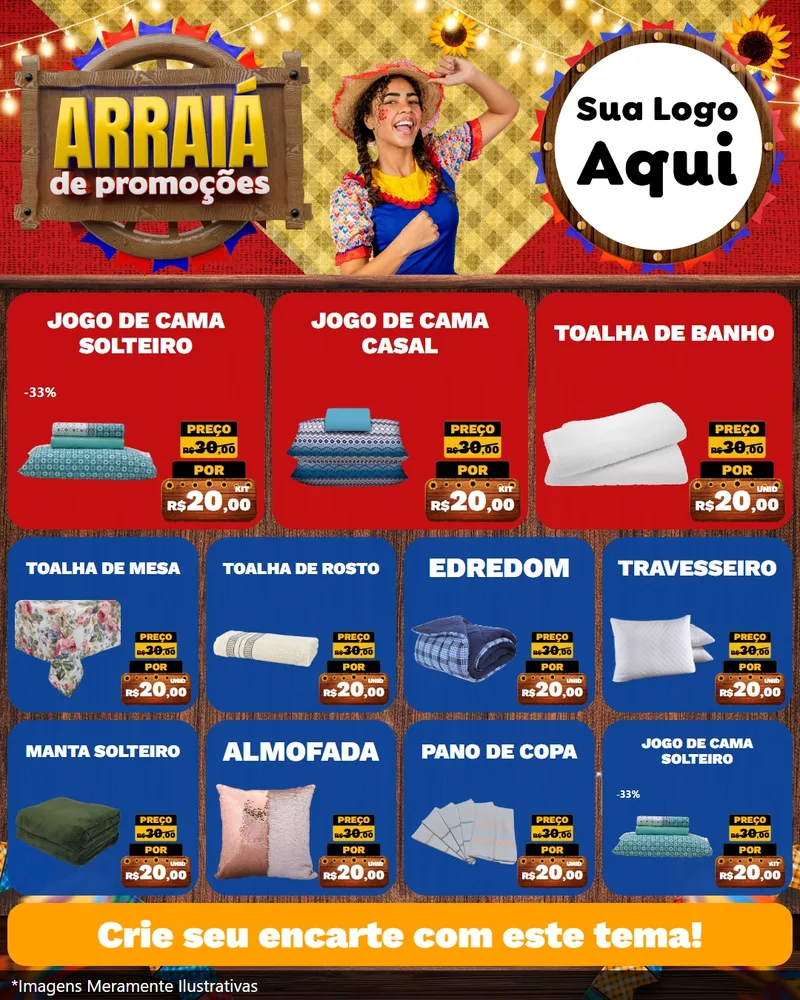 Modelo de Rede Social para Feed Instagram com o tema Arraiá de Promoções para Cama, Mesa e Banho