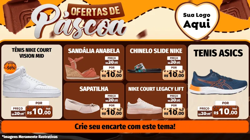 Modelo de TV para TV Horizontal com o tema Ofertas de Páscoa para Calçados