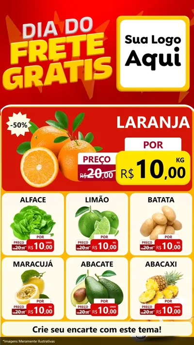 Modelo de Rede Social para Stories com o tema Dia do Frete Grátis para Hortifrúti