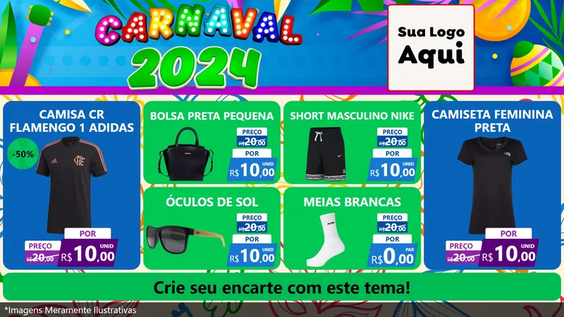 Modelo de TV para TV Horizontal com o tema Carnaval 2027 para Roupas e acessórios