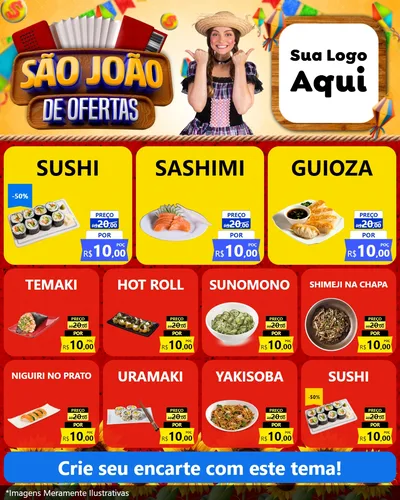 Modelo de Rede Social para Feed Instagram com o tema São João de Ofertas para Comida japonesa