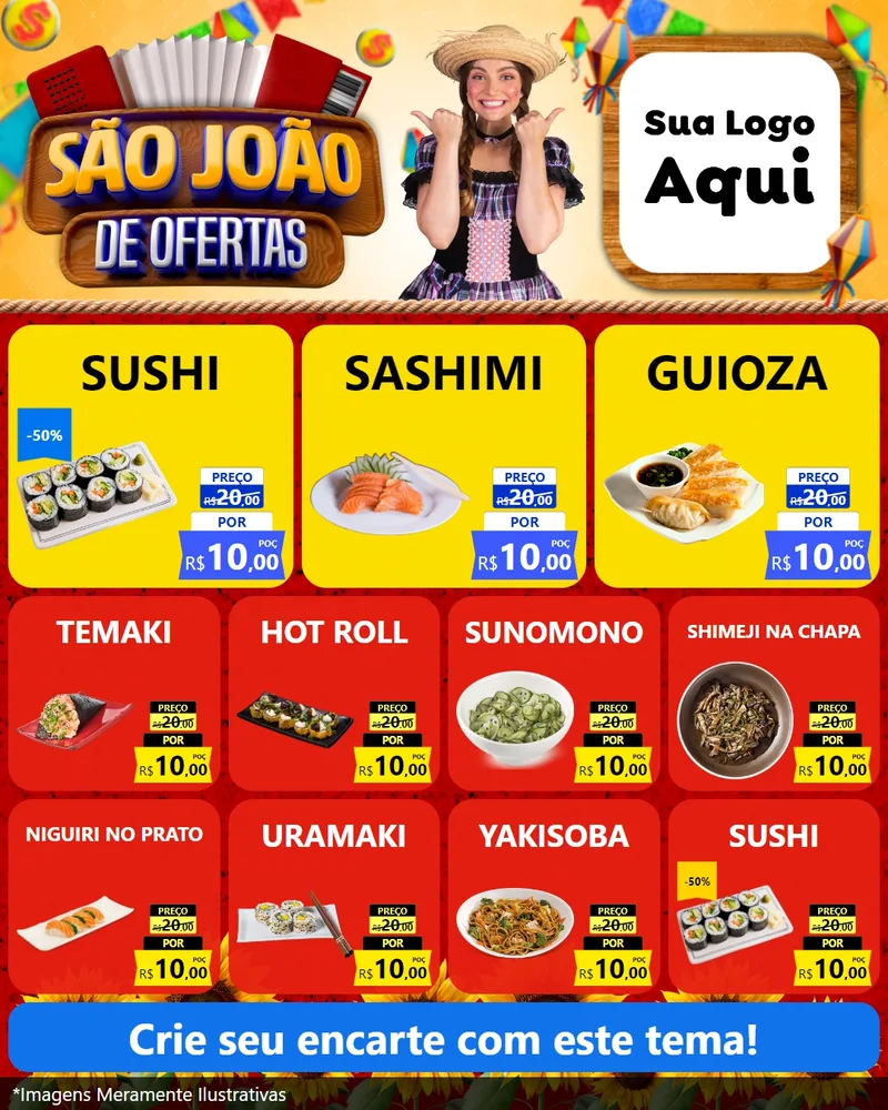 Modelo de Rede Social para Feed Instagram com o tema São João de Ofertas para Comida japonesa