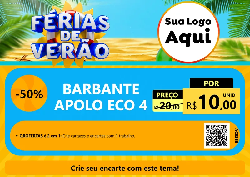 Modelo de Cartaz para Cartaz A4 Horizontal com o tema Férias de Verão para Armarinho e Aviamentos