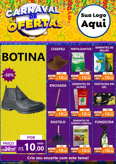 Modelo de Encarte para Encarte A4 Vertical com o tema Carnaval de Ofertas para Agropecuária