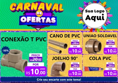 Modelo de Encarte para Encarte A4 Horizontal com o tema Carnaval de Ofertas para Tubos e conexões