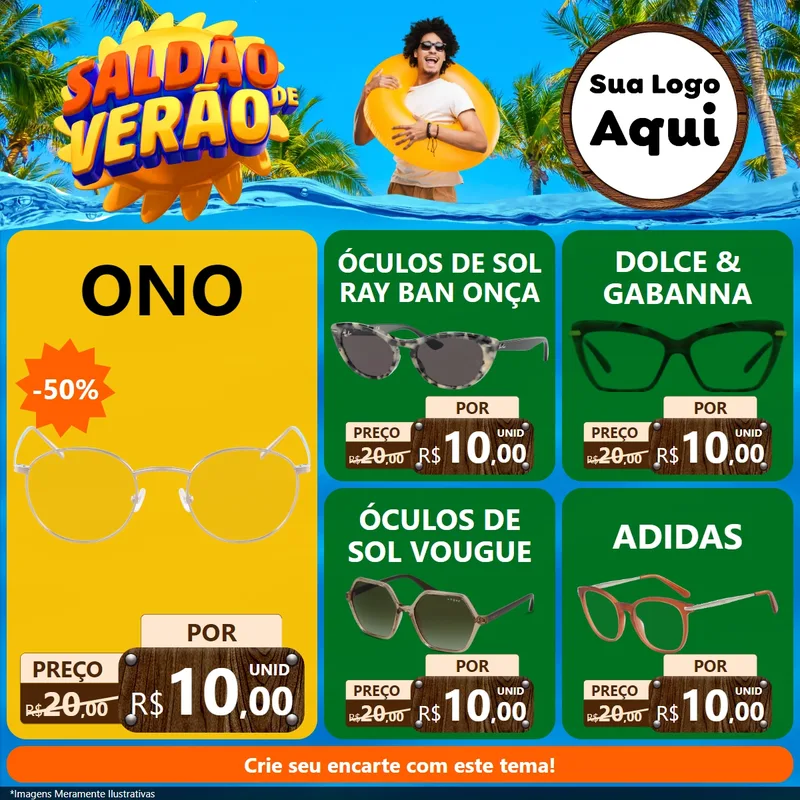 Modelo de Rede Social para Feed Facebook com o tema Saldão de Verão para Óticas