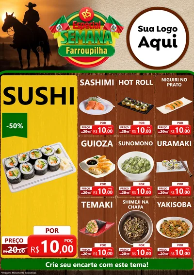 Modelo de Encarte para Encarte A4 Vertical com o tema Especial Semana Farroupilha para Comida japonesa