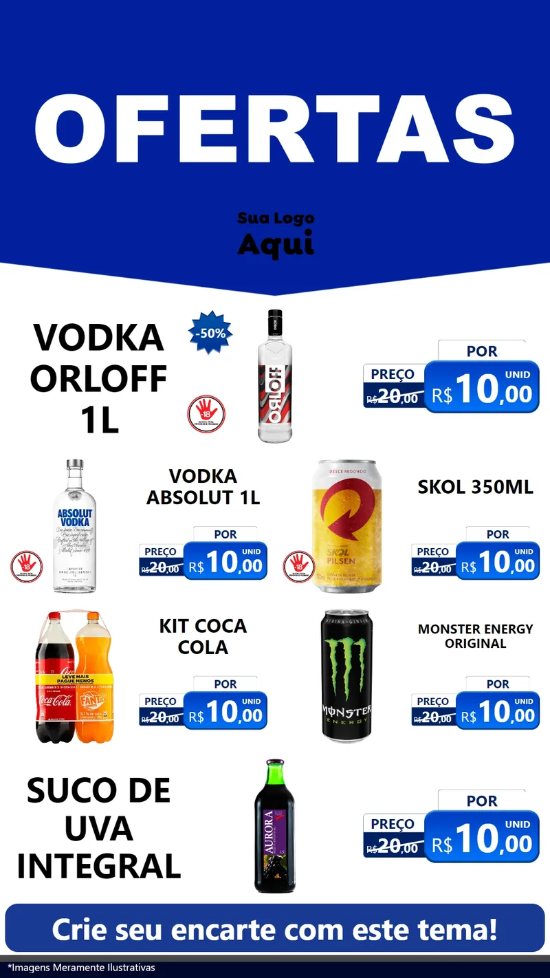Modelo de TV para TV Vertical com o tema Ofertas Azul Cartaz para Distribuidora de bebidas