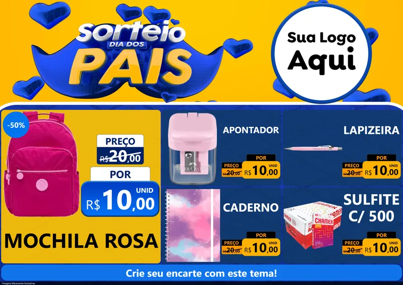 Modelo de Encarte para Encarte A4 Horizontal com o tema Sorteio Dia dos Pais para Papelaria