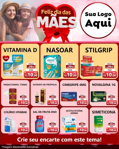 Modelo de Rede Social para Feed Instagram com o tema Feliz Dia Das Mães para Farmácia