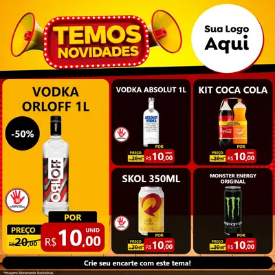 Modelo de Rede Social para Feed Facebook com o tema Temos Novidades para Distribuidora de bebidas