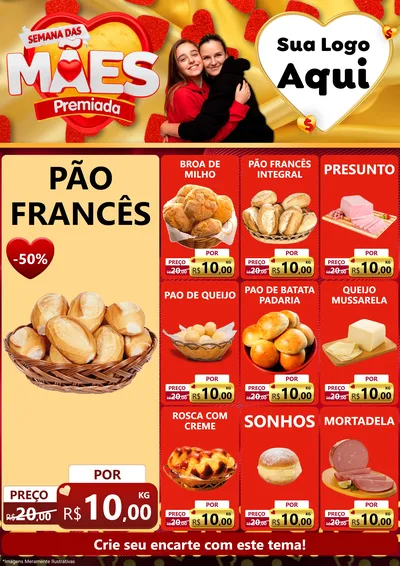 Modelo de Encarte para Encarte A4 Vertical com o tema Semana das Mães Premiada para Padaria