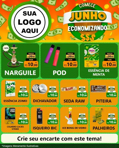 Modelo de Rede Social para Feed Instagram com o tema Comece Junho Economizando para Tabacaria