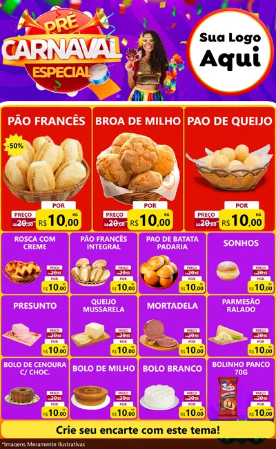 Modelo de Encarte para Encarte Grande com o tema Pré-Carnaval Especial para Padaria
