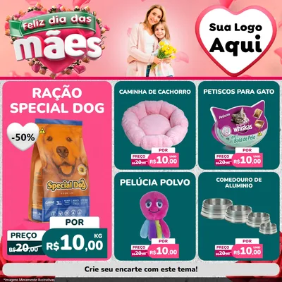 Modelo de Rede Social para Feed Facebook com o tema Feliz Dia das Mães para Pet Shop