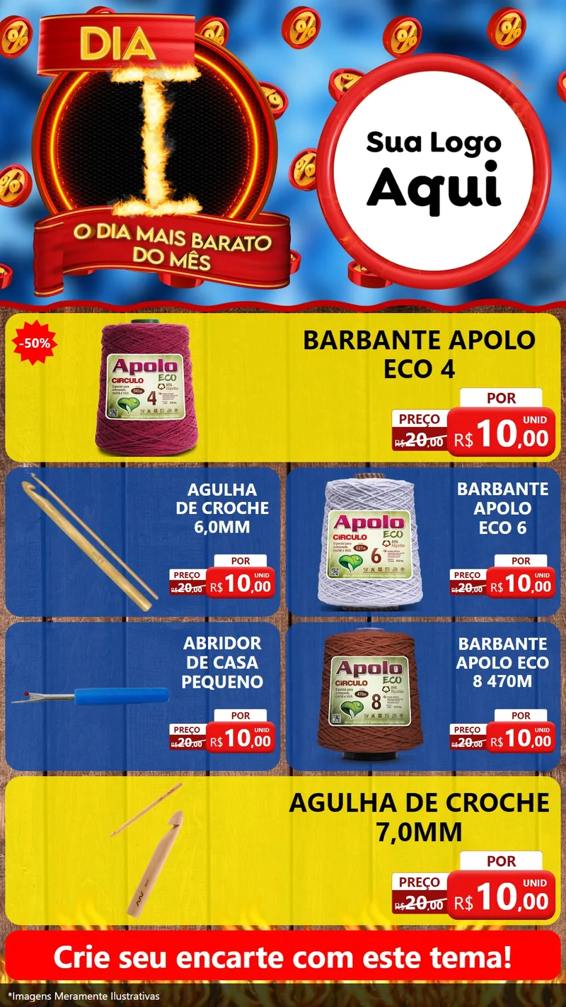 Modelo de TV para TV Vertical com o tema Dia I - O Dia Mais Barato Do Mês para Armarinho e Aviamentos