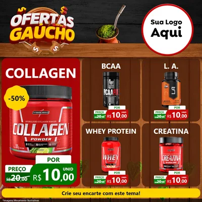 Modelo de Rede Social para Feed Facebook com o tema Ofertas Dia do Gaúcho para Suplementos alimentares