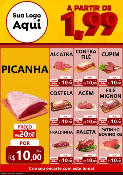 Modelo de Encarte para Encarte A4 Vertical com o tema A Partir de Um e Noventa e Nove - 1,99 para Açougue