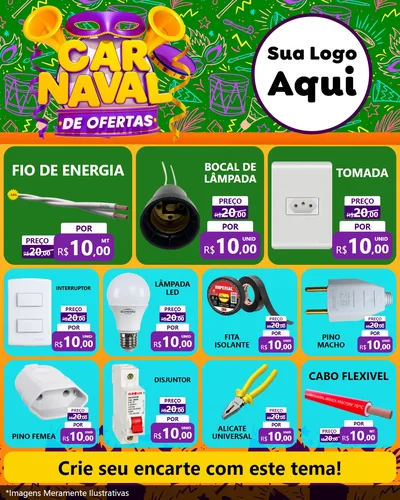 Modelo de Rede Social para Feed Instagram com o tema Carnaval de Ofertas para Materiais Elétricos