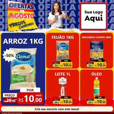 Modelo de Rede Social para Feed Facebook com o tema Ofertas de Agosto - Preços Incríveis para Supermercado
