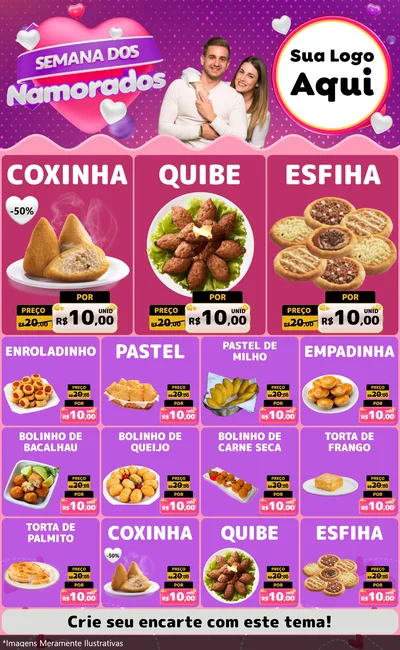 Modelo de Encarte para Encarte Grande com o tema Semana dos Namorados para Salgadaria