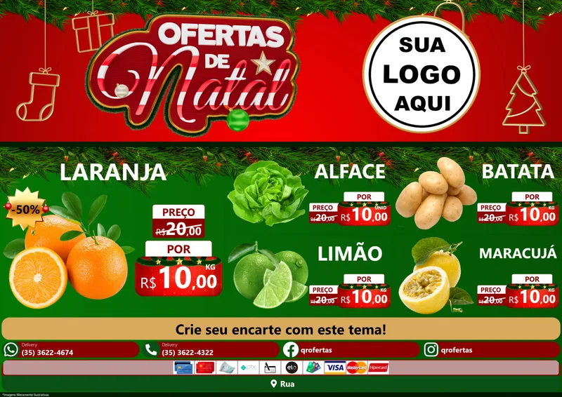 Modelo de Encarte para Encarte A4 Horizontal com o tema Ofertas de Natal para Hortifrúti