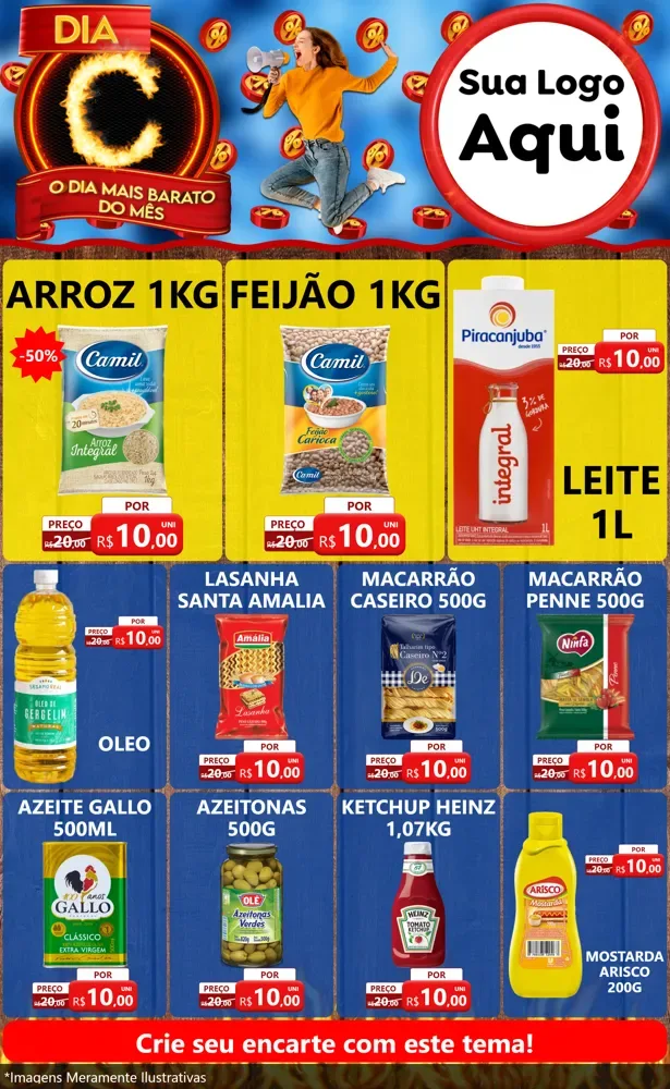 Modelo de Encarte para Encarte Grande com o tema Dia C - O Dia Mais Barato Do Mês para Supermercado