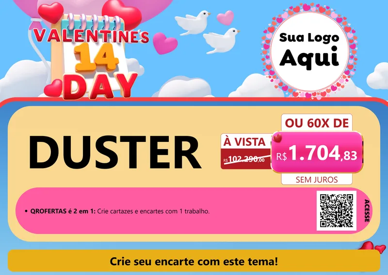 Modelo de Cartaz para Cartaz A4 Horizontal com o tema Valentine's Day para Concessionaria de Carros