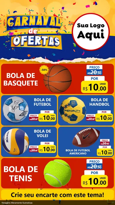 Modelo de TV para TV Vertical com o tema Carnaval de Ofertas para Artigos Esportivos
