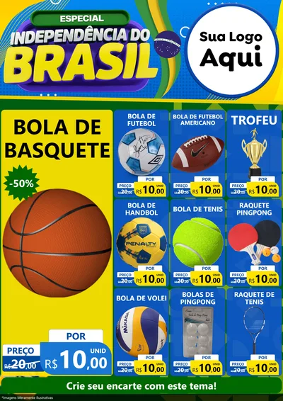 Modelo de Encarte para Encarte A4 Vertical com o tema Especial Independência do Brasil para Artigos Esportivos