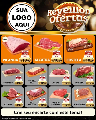 Modelo de Rede Social para Feed Instagram com o tema Réveillon de Ofertas para Açougue