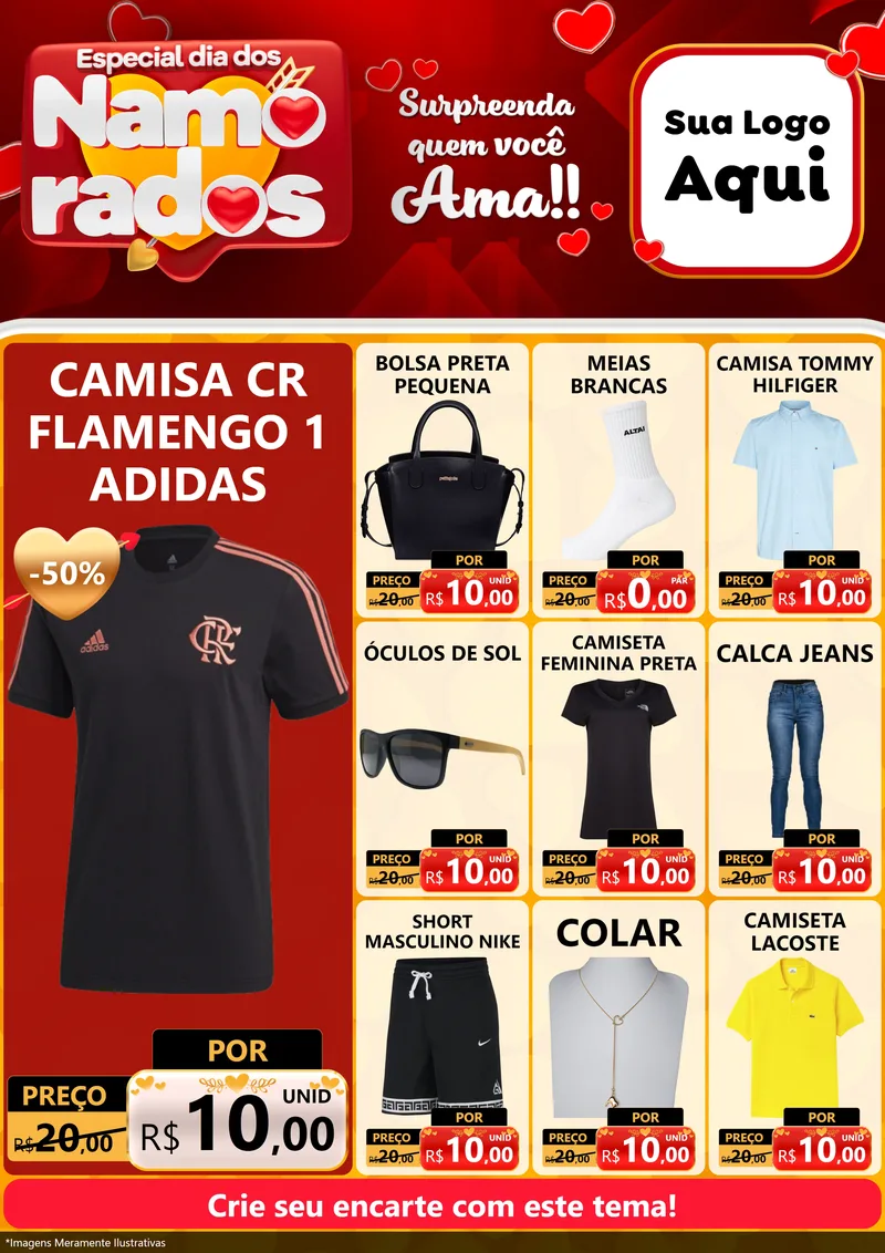 Modelo de Encarte para Encarte A4 Vertical com o tema Especial Dia dos Namorados para Roupas e acessórios