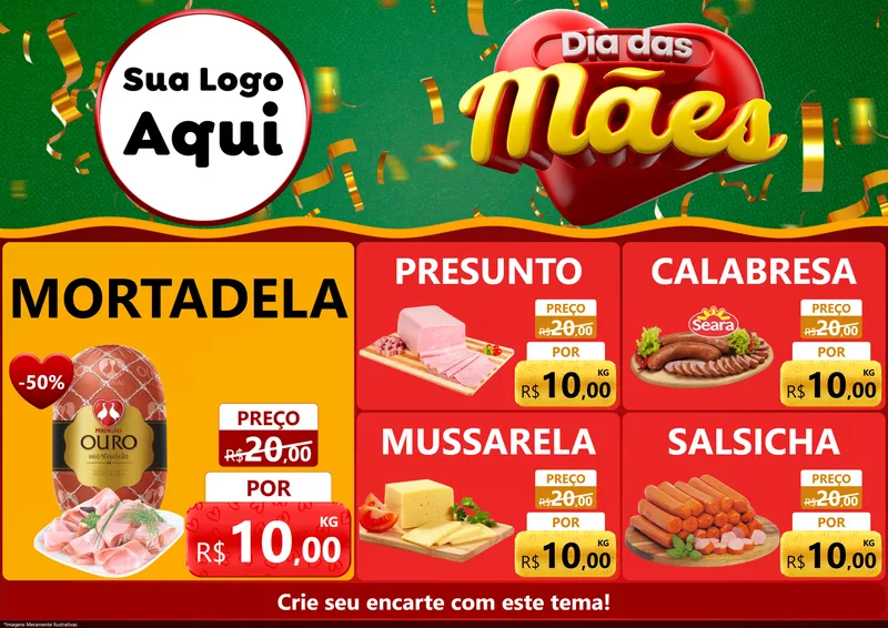Modelo de Encarte para Encarte A4 Horizontal com o tema Dia das Mães para Frios e Laticínios