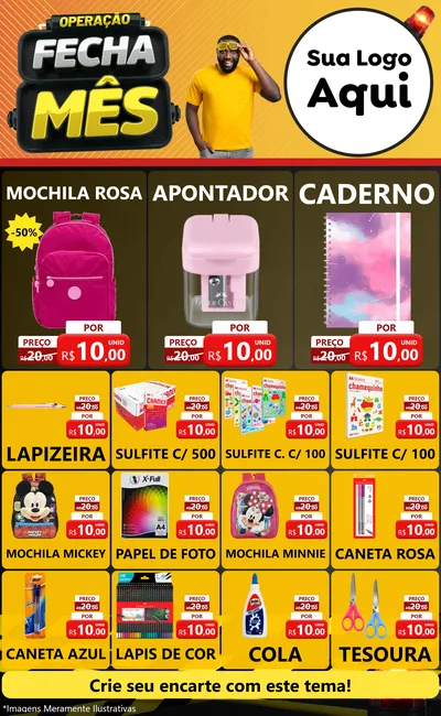 Modelo de Encarte para Encarte Grande com o tema Operação Fecha Mês para Papelaria