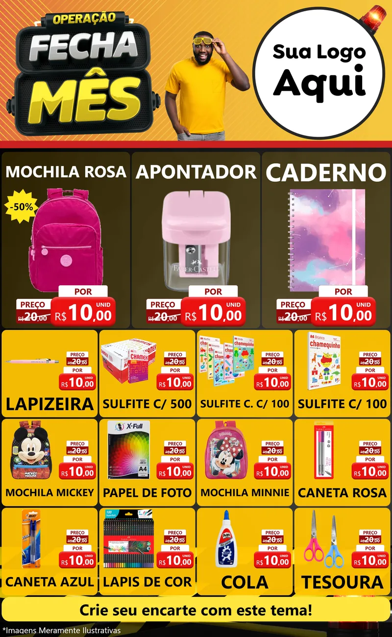 Modelo de Encarte para Encarte Grande com o tema Operação Fecha Mês para Papelaria