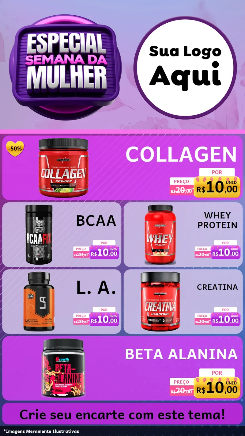 Modelo de TV para TV Vertical com o tema Especial Semana da Mulher para Suplementos alimentares