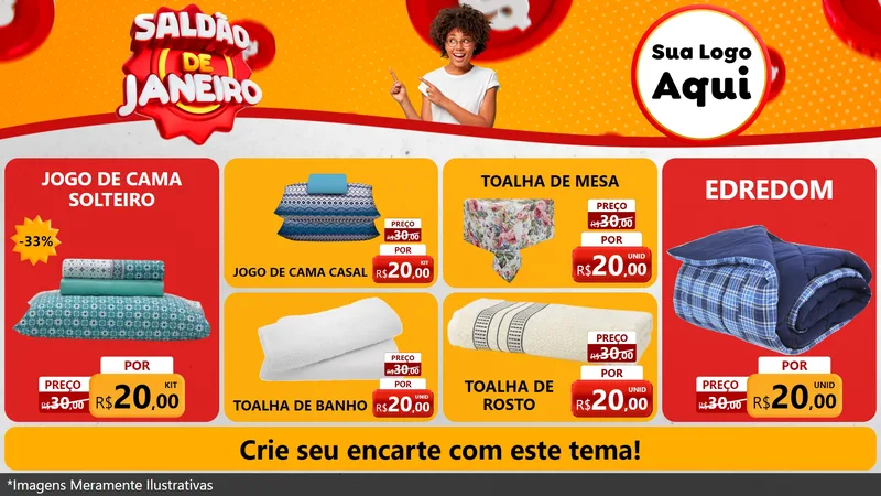 Modelo de TV para TV Horizontal com o tema Saldão de Janeiro para Cama, Mesa e Banho