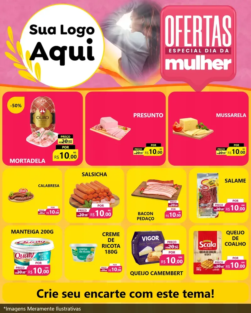 Modelo de Rede Social para Feed Instagram com o tema Ofertas - Especial Dia Das Mulheres para Frios e Laticínios