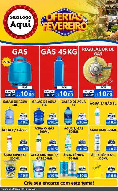 Modelo de Encarte para Encarte Grande com o tema Ofertas de Fevereiro para Água e gás