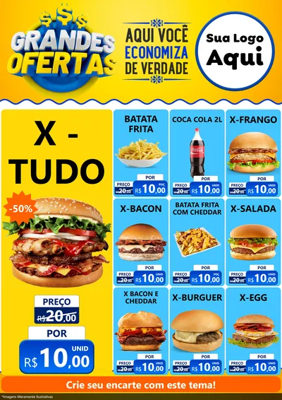 Modelo de Encarte para Encarte A4 Vertical com o tema Grandes Ofertas para Hamburgueria