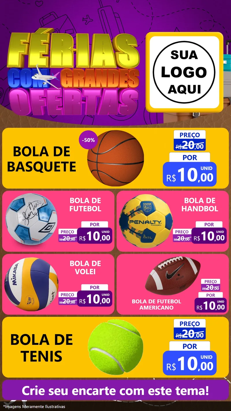 Modelo de TV para TV Vertical com o tema Férias com Grandes Ofertas para Artigos Esportivos