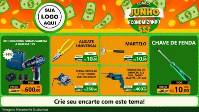 Modelo de TV para TV Horizontal com o tema Comece Junho Economizando para Maquinas e Ferramentas