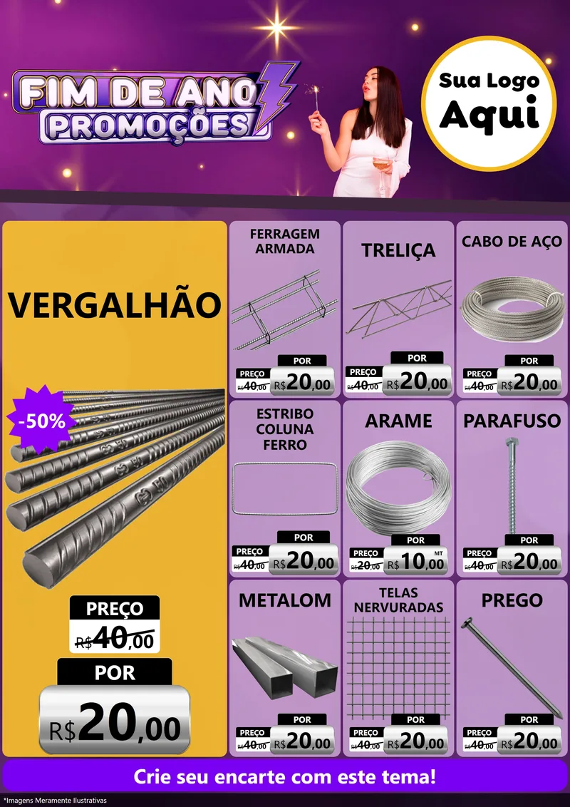 Modelo de Encarte para Encarte A4 Vertical com o tema Fim de Ano Promoções para Ferragens